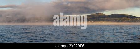 Rain, Storm over the Sea and Coast pano Stock Photo