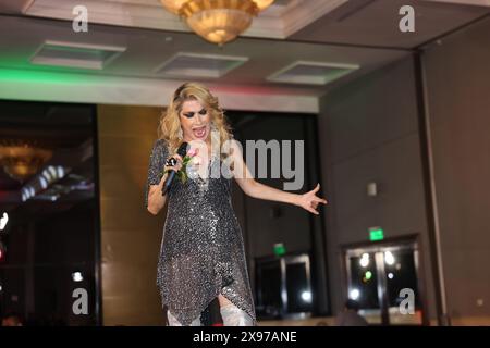 Mexico City, Mexico. 28th May, 2024. Dulce performs during the fashion designer Mitzy show for tribute to Lucha Villa at Hotel Marquis Reforma. on May 28, 2024 in Mexico City, Mexico. (Photo by D. Yamak Perea/ Eyepix/Sipa USA) Credit: Sipa USA/Alamy Live News Stock Photo