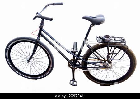 Black retro style bicycle isolated on white background with copy space Stock Photo