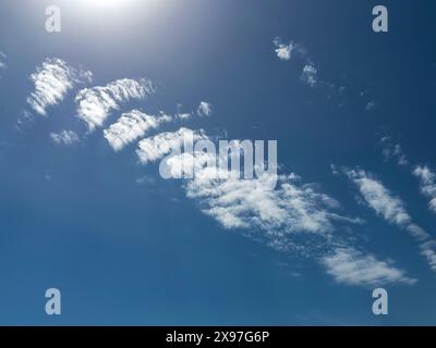 High clouds Veil clouds Feather clouds Altocirrus in front of blue sky, international Stock Photo