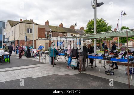 Blyth, Northumberland, UK. Flea market in the town centre, which is ...