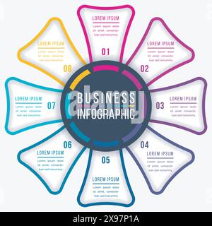 Circle Infographic design 8 Steps, objects, elements or options business information template Stock Vector