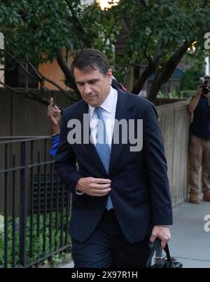 New York, USA. 28th May, 2024 Trump's defense lawyer, Todd Blanche, leaving the courthouse after closing arguments Credit: John Garry/Alamy Live News Stock Photo