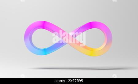 Rainbow infinity symbol. Gray background. Iridescent. 3d illustration. Stock Photo