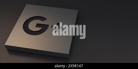 Auckland, New Zealand - April 29, 2021: Google logotypes engraved on metal plate. 3d Illustration Luxurious background of social media icon. Stock Photo