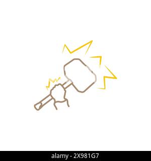 Hammer in hand icon with sparkles. Hammer symbol of strength and power vector. The hand holds the tool tightly. Dismantling symbol. Hand with hammer c Stock Vector