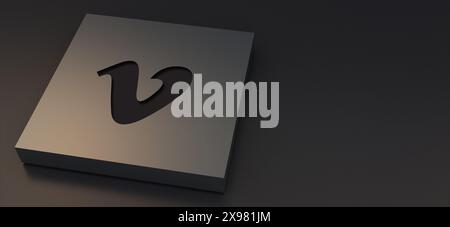 Auckland, New Zealand - April 29, 2021: Vimeo logotypes engraved on metal plate. 3d Illustration Luxurious background of social media icon. Stock Photo