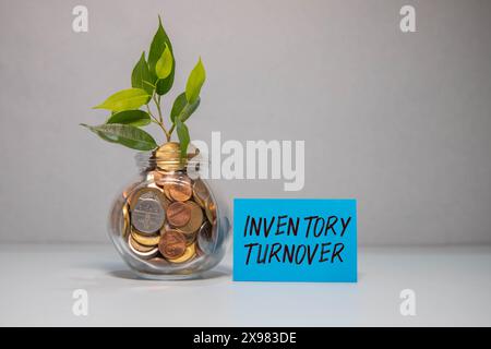 Business Concept: Close-up the Inventory Turnover button on the keyboard and have Lime, Green color button isolate black keyboard Stock Photo