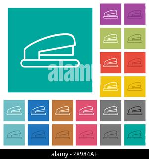 Office stapler outline multi colored flat icons on plain square backgrounds. Included white and darker icon variations for hover or active effects. Stock Vector