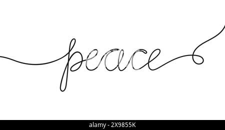 Continuous handwritten word peace on a white background, vector illustration Stock Vector