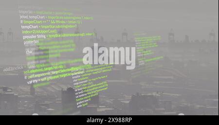 Image of data processing against aerial view of cityscape Stock Photo