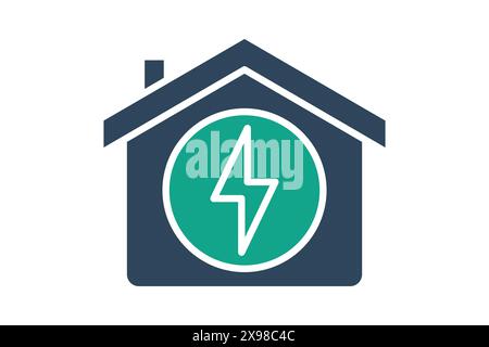 Electric icon. house with lightning. icon related to utilities. solid icon style. utilities elements vector illustration Stock Vector