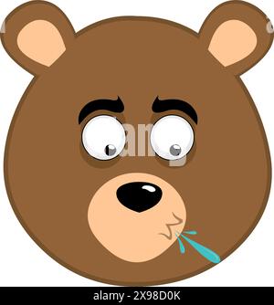 vector illustration face brown bear grizzly cartoon spitting saliva Stock Vector