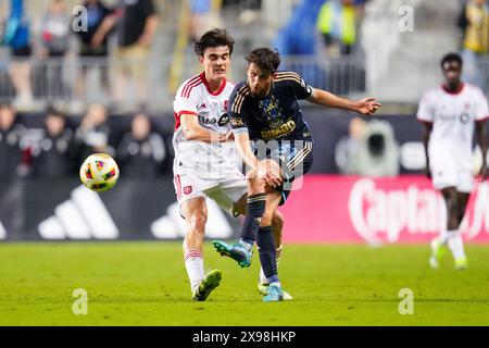 Chester, Pennsylvania, USA. 29th May, 2024. Philadelphia Union Midfielder Leon Flach (31) passes the ball during the second half of an MLS match against Toronto FC at Subaru Park in Chester, Pennsylvania. Kyle Rodden/CSM/Alamy Live News Stock Photo