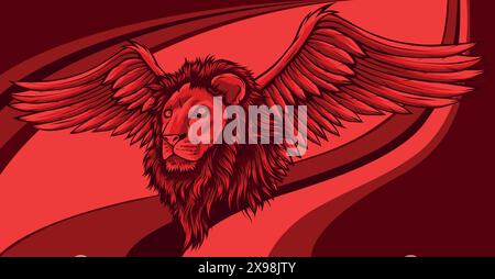 vector illustration of lion head winged on white background Stock Vector
