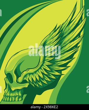 vector illustration of Skull head with wings mascot design Stock Vector