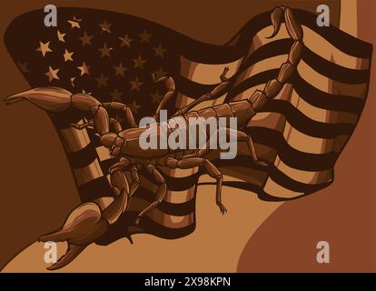 scorpion with american flag. Vector cartoon close-up illustration. Stock Vector