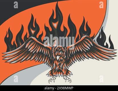 vector illustration of eagle with flames design Stock Vector