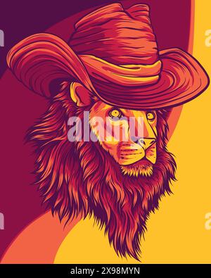 vector illustration of Lion Cowboy Mascot Logo Design Stock Vector
