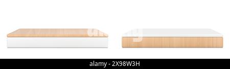 Square wooden platforms set isolated on white background. Vector realistic illustration of podiums or boxes made of natural wood or plastic, product presentation stand, interior design elements Stock Vector
