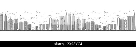 Seamless pattern with outline Chicago Illinois City Skyline. Modern Buildings Isolated on White. Vector Illustration. Chicago Cityscape with Landmarks Stock Vector