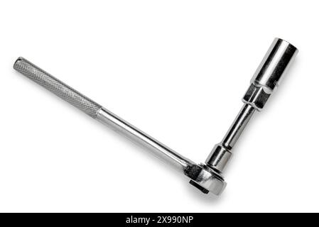 Multi purpose combination iron socket wrench, with accessories,  isolated on white background Stock Photo