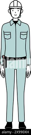 Female engineer in helmet and work wear with a smile facing forward, Vector Illustration Stock Vector
