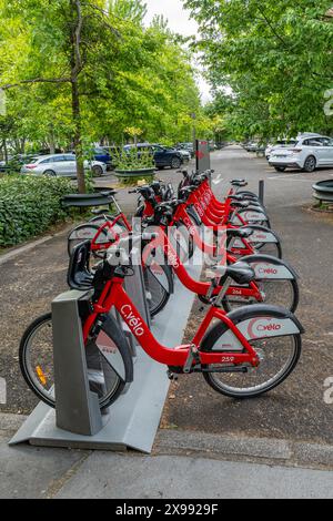 C.vélo station with a row of several bicycles. C.vélo is the self-service and long-term rental bicycle system in Clermont-Ferrand, France Stock Photo