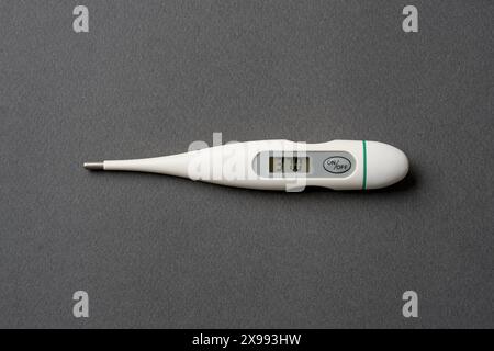 Top view of thermometer on isolated background Stock Photo