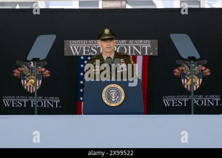 West Point, United States. 25 May, 2024. U.S USMA Superintendent Lt. General Steven Gilland, delivers remarks during graduation ceremonies for the United States Military Academy at Michie Stadium, May 25, 2024, in West Point, New York.  Credit: Christopher Hennen/U.S. Army/Alamy Live News Stock Photo