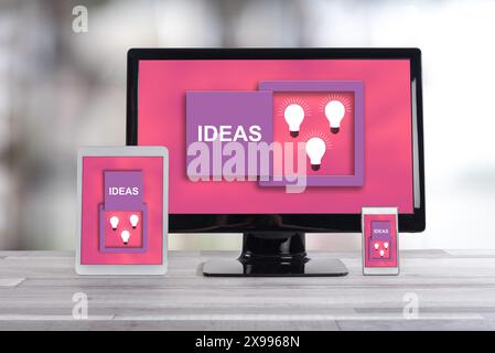 Ideas concept shown on different information technology devices Stock Photo