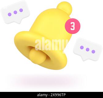 Chat message ring bell notification incoming email letter electronic mail inbox mailbox 3d icon realistic vector illustration. Cyberspace reminder sig Stock Vector