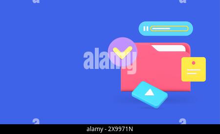 Cyberspace cloud computing data storage document folder multimedia content 3d icon realistic vector illustration. Internet backup service social netwo Stock Vector