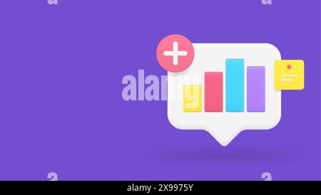 Bar diagram graph add quick tips management business analyzing 3d icon realistic vector illustration. Commercial analysis statistic productivity effic Stock Vector
