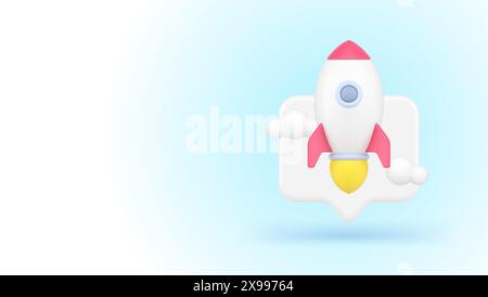 Business startup launching rocket quick tips start targeting marketing solution 3d icon realistic vector illustration. Innovation idea achievement pro Stock Vector