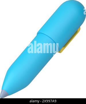 Pen ballpoint stationery business signature draw writing accessory blue 3d icon realistic vector illustration. Ink tool for write note message signing Stock Vector