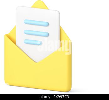 Letter yellow envelope incoming message paper document contact communication correspondence 3d icon realistic vector illustration. Paper information m Stock Vector