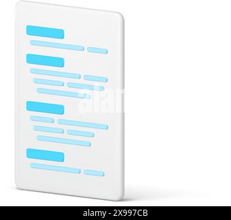 Contract agreement paper document text title sheet blank file list 3d icon realistic vector illustration. Financial business report assignment page pa Stock Vector