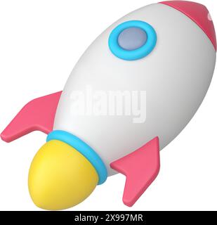 Rocket launching spaceship speed business startup leadership innovation success beginnings 3d icon realistic vector illustration. Shuttle spacecraft f Stock Vector
