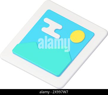 Photo travel landscape natural mountain social media content paper picture 3d icon realistic vector illustration. Image photography creative multimedi Stock Vector