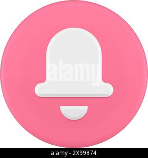 Ring bell notification alert pink circle button mobile interface reminder 3d icon realistic vector illustration. Sound notice cyberspace ringing messa Stock Vector