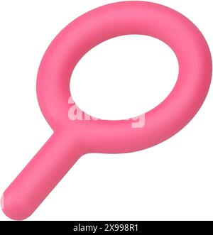 Magnifier optical lens with handle pink research loupe internet browser search information 3d icon realistic vector illustration. Magnifying glass vis Stock Vector
