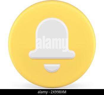 Sound alert notification ring bell circle yellow button signal reminder 3d icon realistic vector illustration. Handbell notice ringing jingle cyberspa Stock Vector