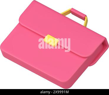 Luggage pink briefcase business trip accessory for document carrying 3d icon realistic vector illustration. Portfolio baggage executive businessman ma Stock Vector
