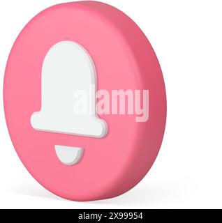 Notification sign ring bell pink circle button chat call message sound alert isometric 3d icon realistic vector illustration. Signal notice cyberspace Stock Vector