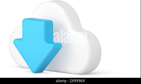 Digital data download cloud computing storage connect cyber service 3d icon realistic vector illustration. Internet database global synchronization in Stock Vector