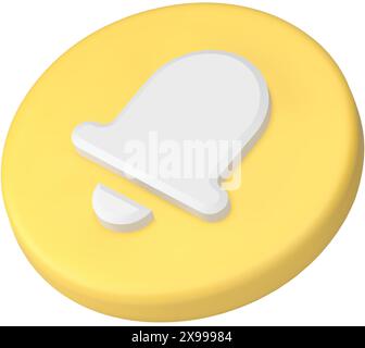 Inbox message call sound notification attention alert yellow circle button isometric 3d icon vector illustration. Ring bell incoming signal tone cyber Stock Vector