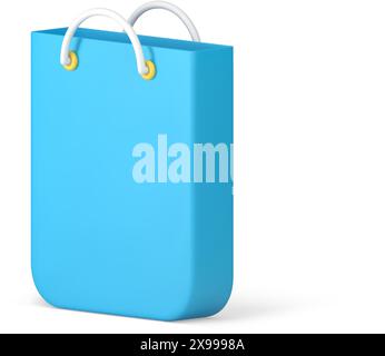 Blue shopping bag paper package for buying goods sale discount retail isometric 3d icon realistic vector illustration. Store shop merchandise purchase Stock Vector