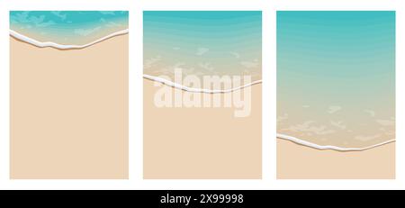 Soft waves with foam of blue ocean on the sandy summer beach. Stock Vector