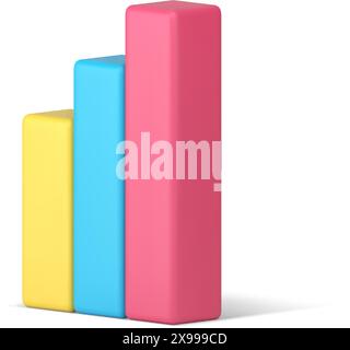 Chart bar graph column increase statistic colored structure profit trend business analyzing 3d icon realistic vector illustration. Graphic level step Stock Vector